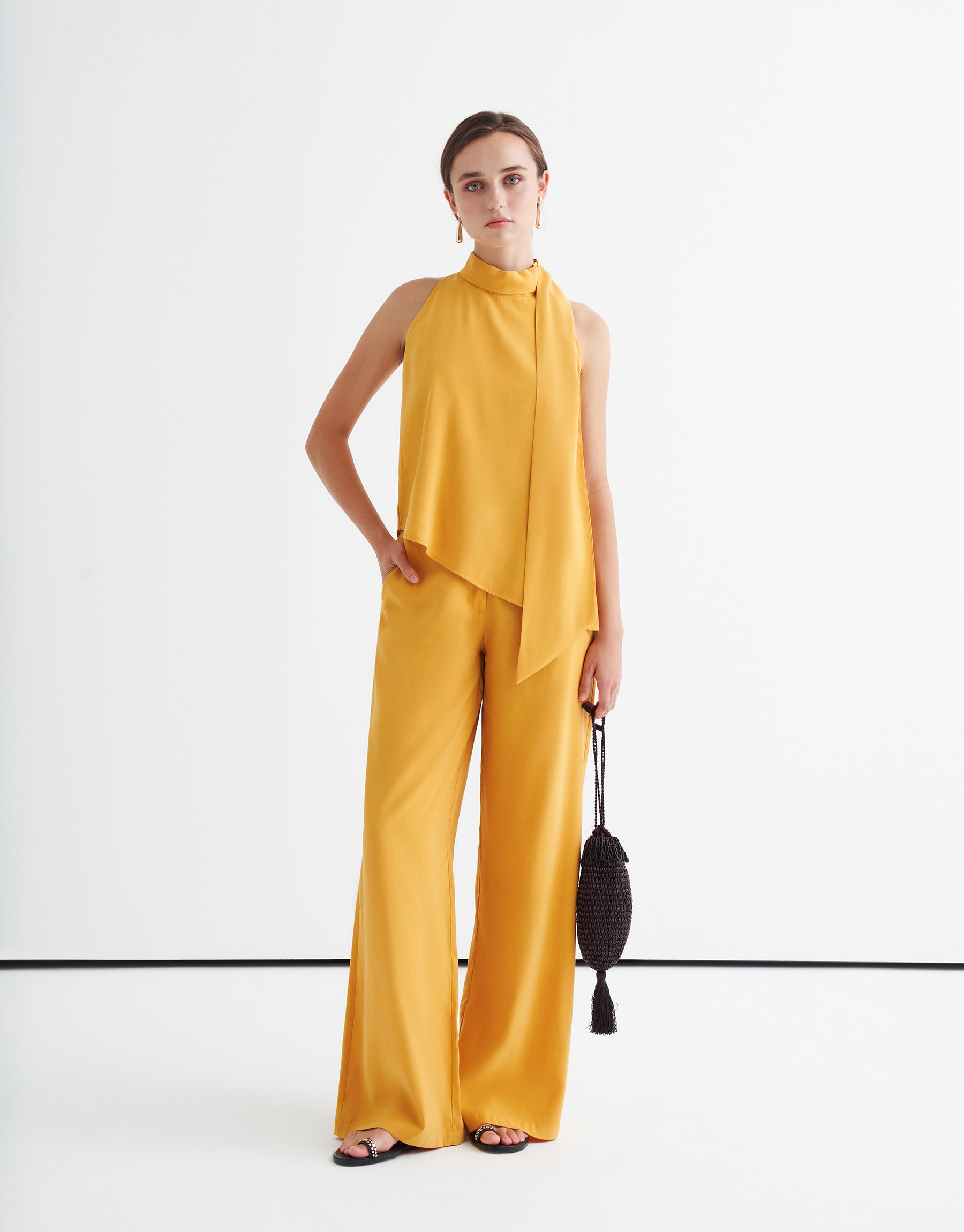 Akışkan Wide Leg Pantolon Hardal