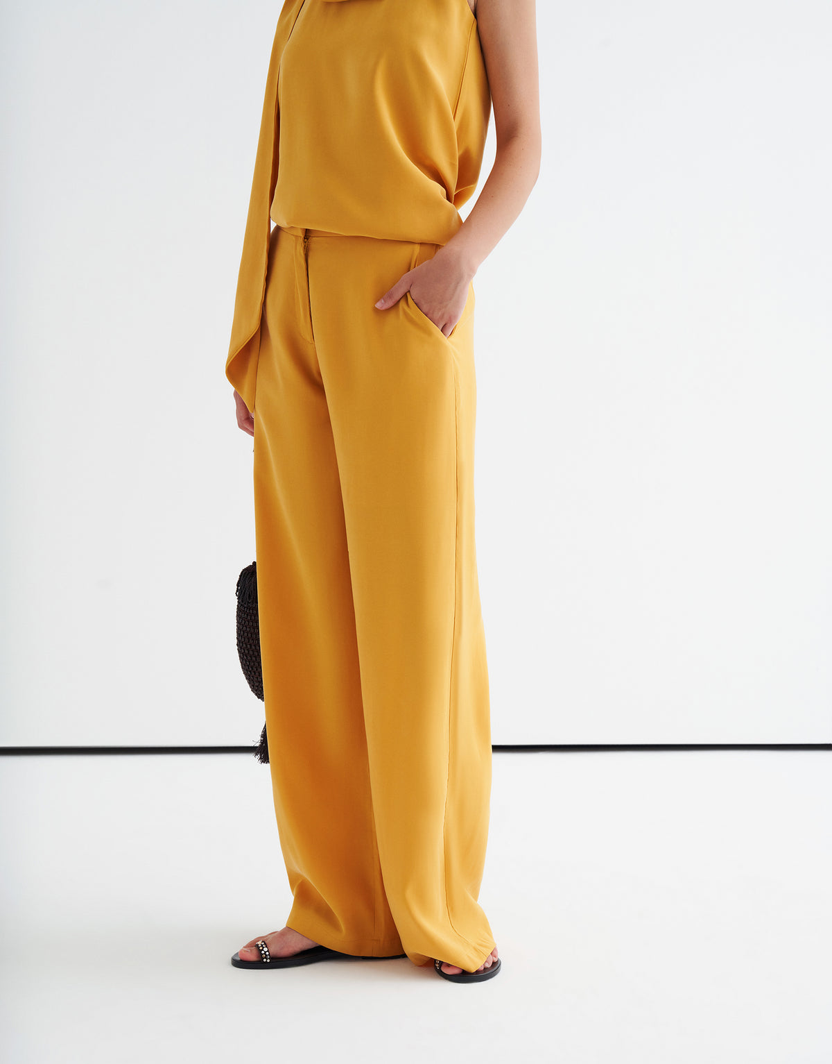 Akışkan Wide Leg Pantolon Hardal
