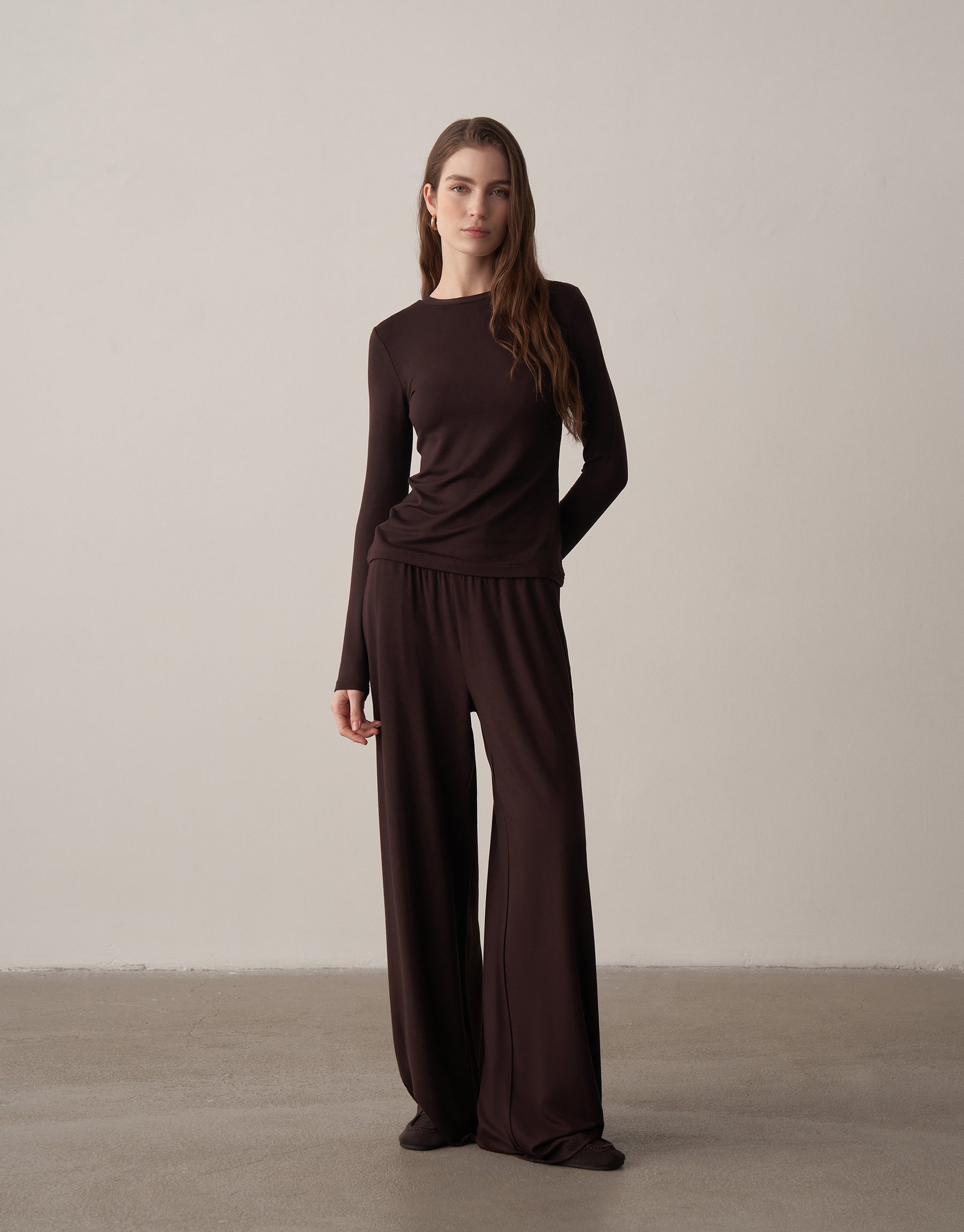 Uzun Kollu Fit Bluz Acı Kahve