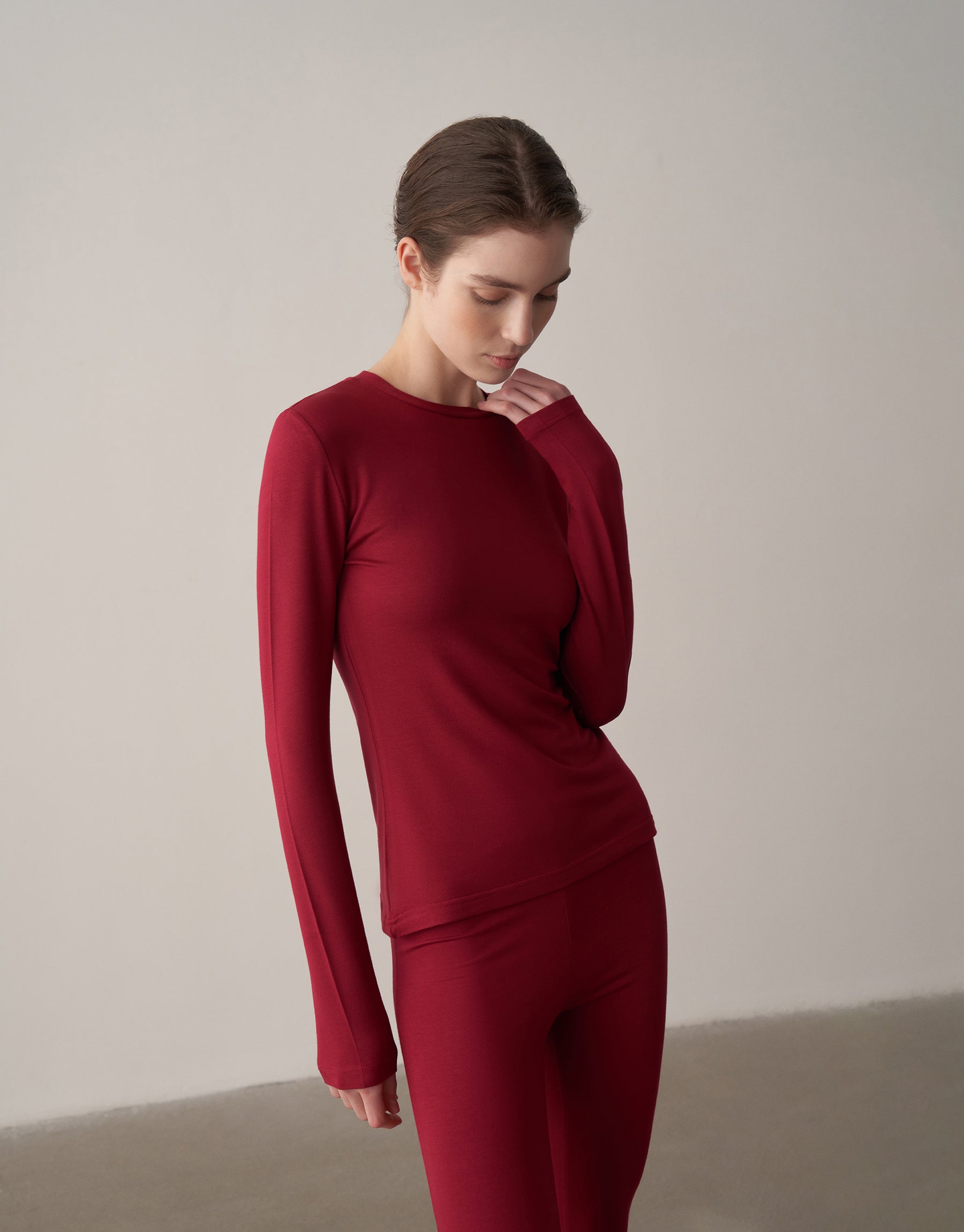 Uzun Kollu Fit Bluz Bordo