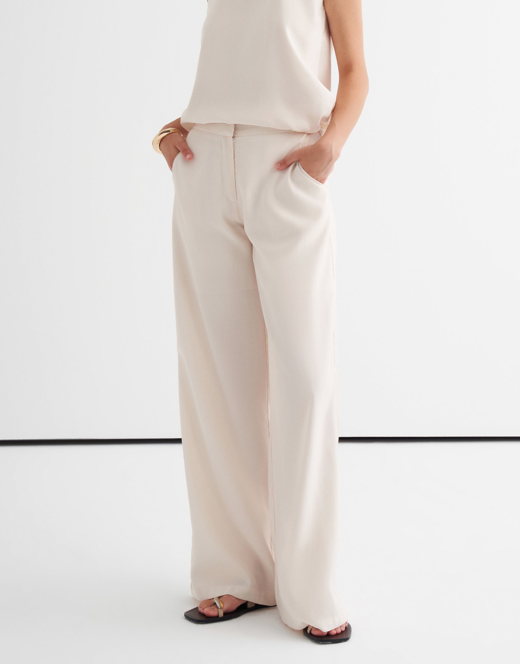 Akışkan Wide Leg Pantolon Krem