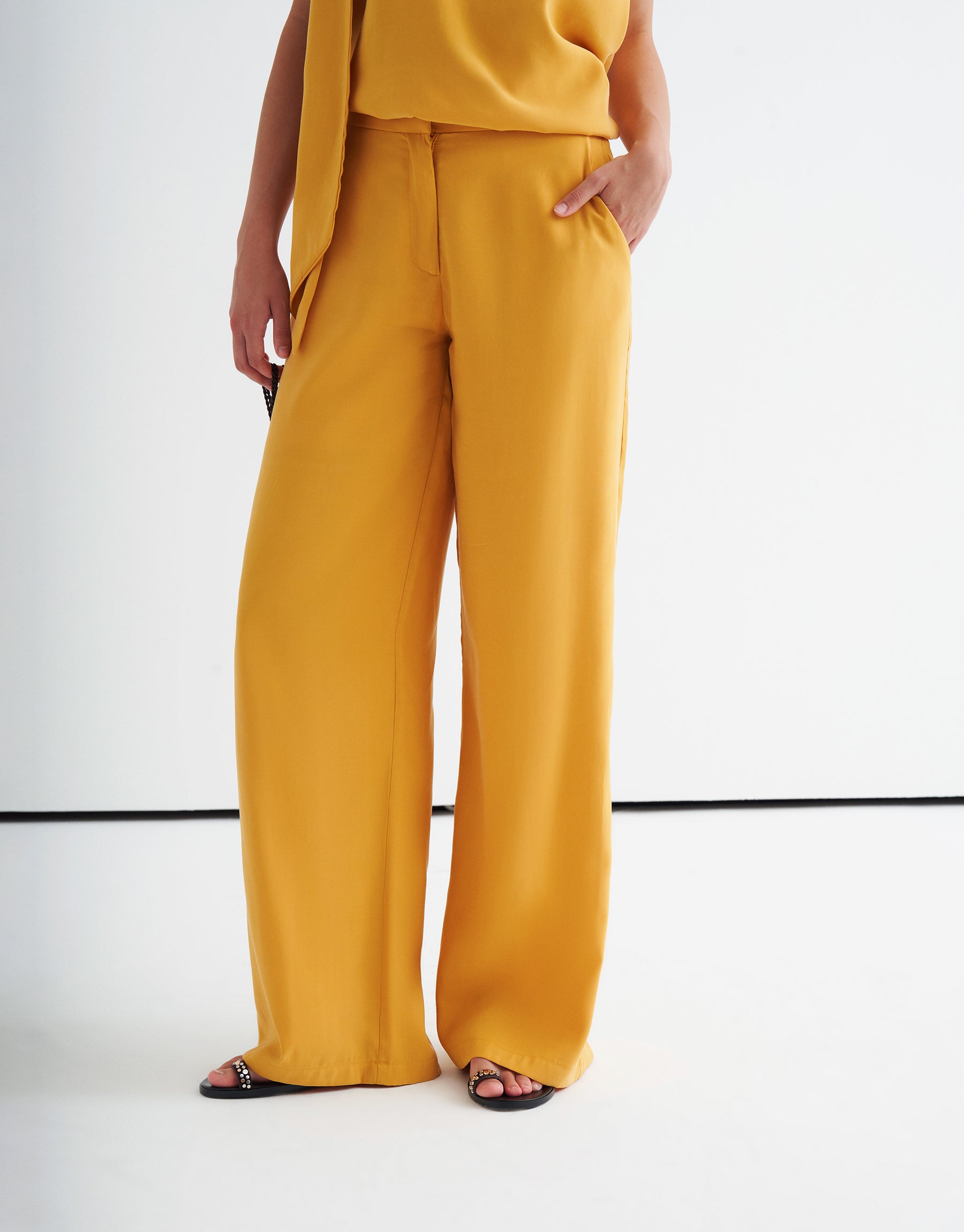 Akışkan Wide Leg Pantolon Hardal