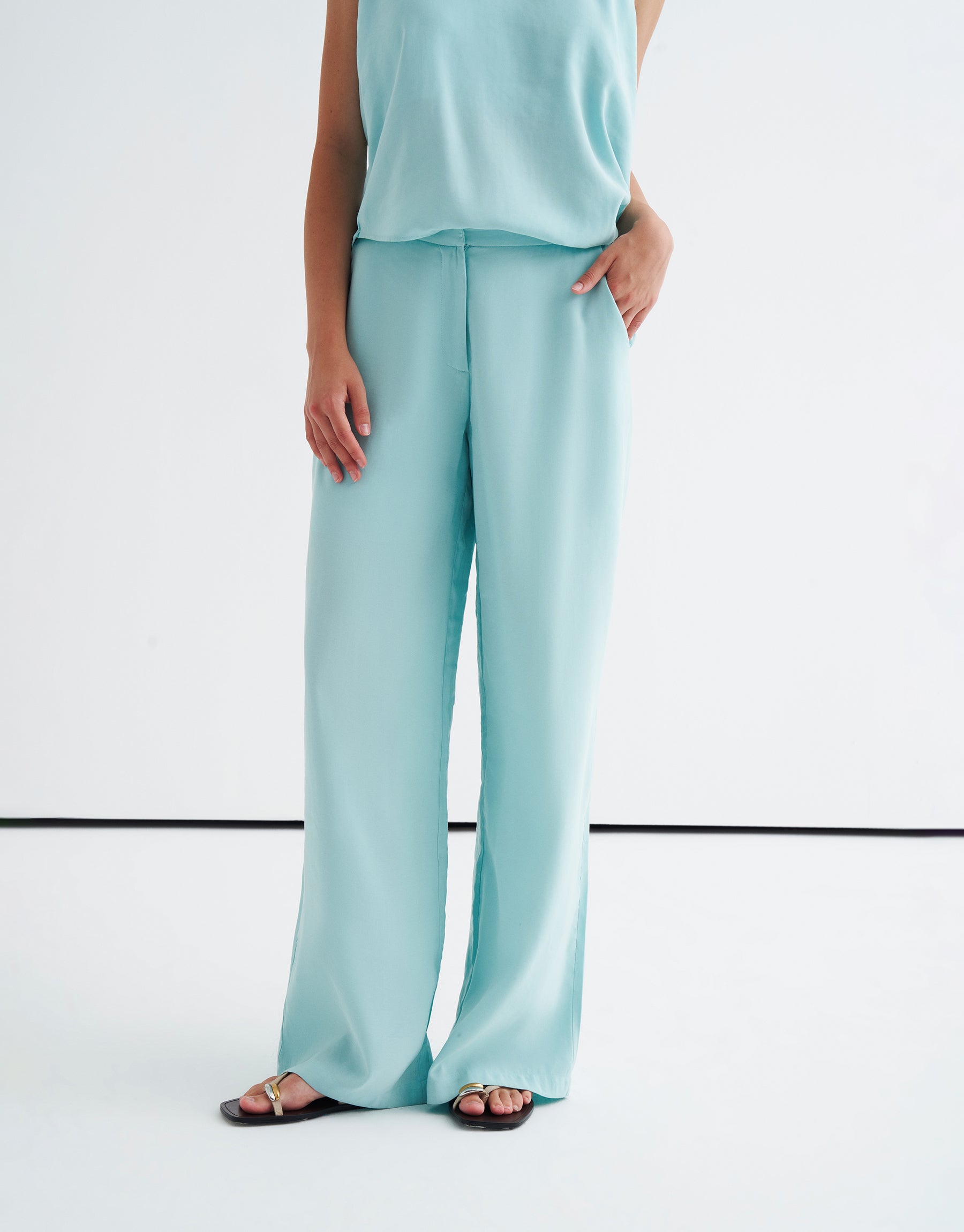 Akışkan Wide Leg Pantolon Turkuaz